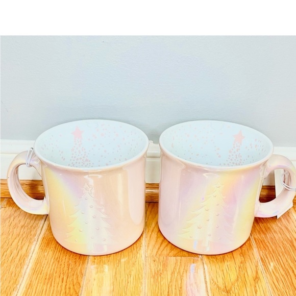 New Pink holographic double sided Christmas tree mug set of 2 - Picture 4 of 5